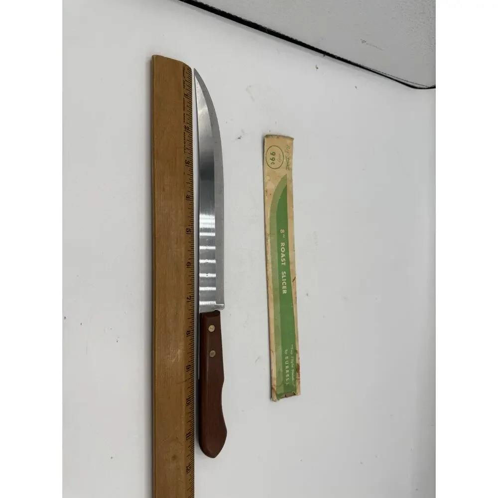 Vintage Burrell 8” Roast Slicer Knife – Stainless Steel Blade – Wood Handle